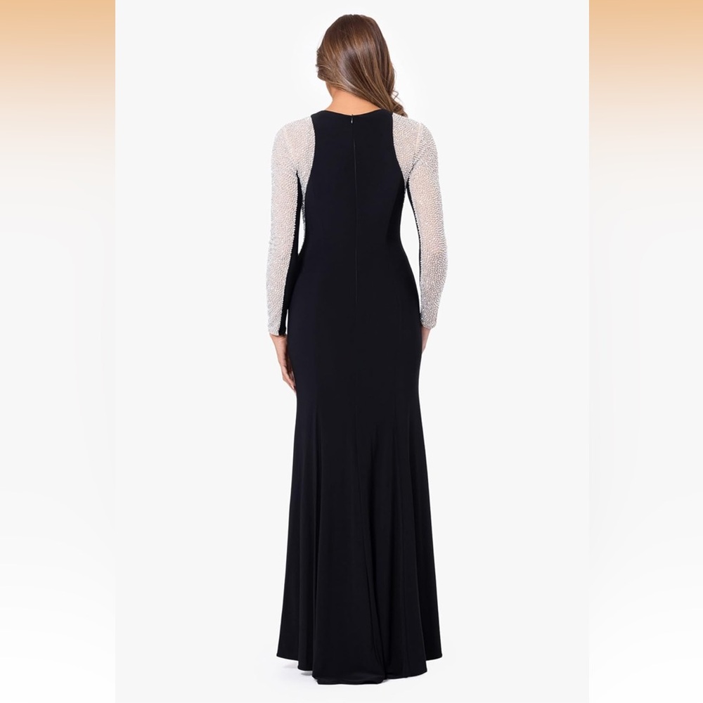 Xscape Women Long Sleeve Beaded Contour GownSpecial Occasion Dress Black Size 10 - Picture 2 of 7